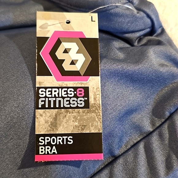 NWT Series*8 Fitness Sports Bra w decorative opening. Blue/Gray Large - Picture 6 of 7